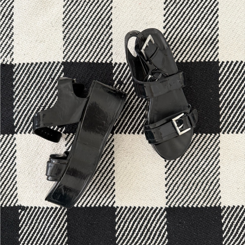 Black Platform Sandals with Buckle